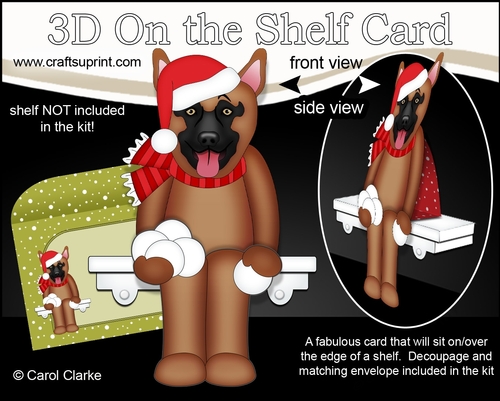 3D Christmas On the Shelf Card Kit - Christmas German Shepherd Dog is having a snowball Fight