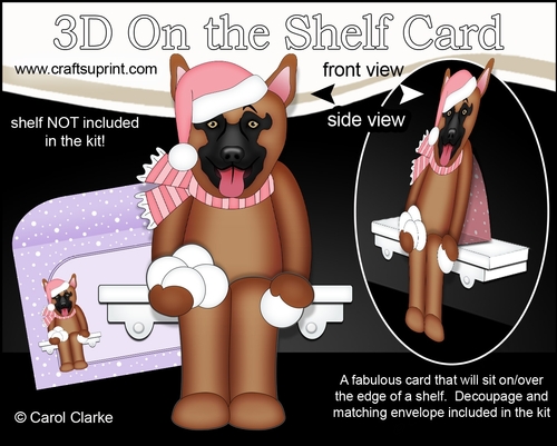 3D Christmas On the Shelf Card Kit - Christmas German Shepherd Dog is having a snowball Fight
