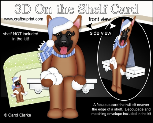3D Christmas On the Shelf Card Kit - Christmas German Shepherd Dog is having a snowball Fight