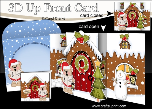3D Up Front Card Kit -  Cute Livvy Bear is at the Christmas Gingerbread House