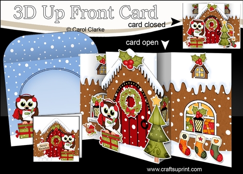 3D Up Front Card Kit -  Livvy Bear is at the Christmas Gingerbread House