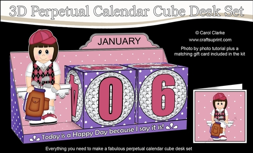 3D Everlasting Perpetual Calendar Desk Set Kit - Golf Lady