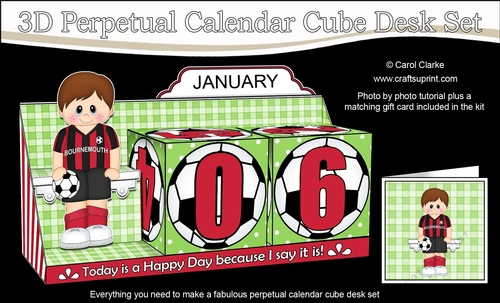 3D Everlasting Perpetual Calendar Desk Set Kit - Bournemouth Football Boy 