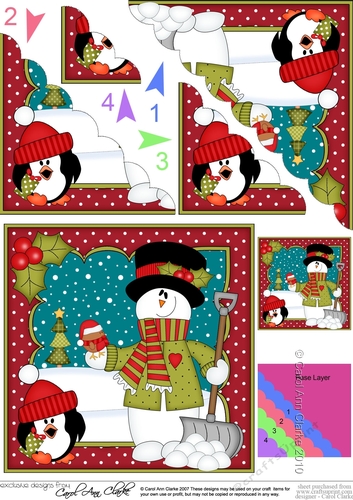 Christmas Snowman Rio & Pip Penguin Scallop Corner side stacker Topper