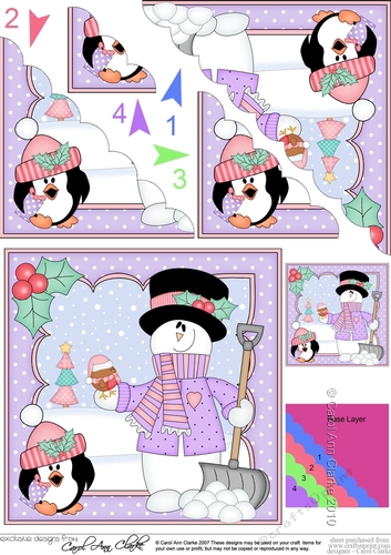 Christmas Snowman Rio & Pip Penguin Scallop Corner side stacker Topper