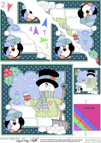 Christmas Snowman Rio & Pip Penguin Scallop Corner side stacker Topper