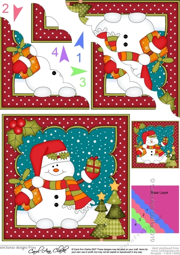 Christmas Snowman Oli has lots of Presents Scallop Corner side stacker Topper