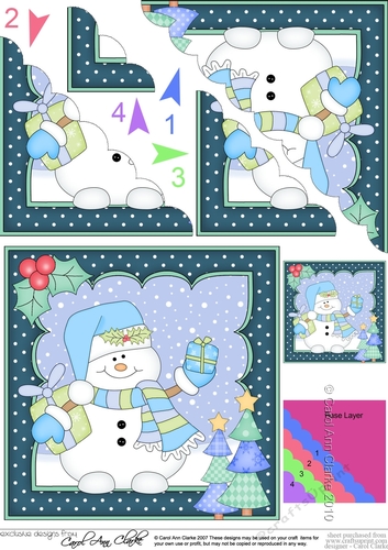 Christmas Snowman Oli has lots of Presents Scallop Corner side stacker Topper