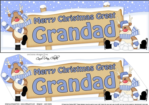 large DL Merry Christmas GREAT GRANDAD with Rudolph 3D decoupage