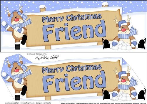 large DL Merry Christmas FRIEND with Rudolph 3D decoupage