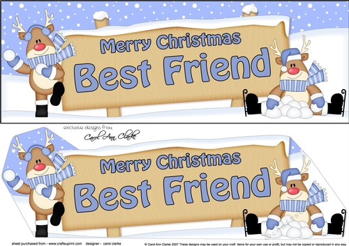 large DL Merry Christmas BEST FRIEND with Rudolph 3D decoupage