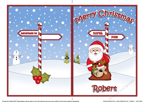 5 x 7 Quick Cut and Fold Card - Merry Christmas ROBERT with Santa