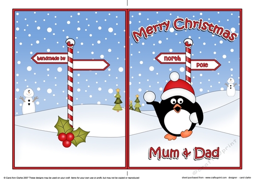 5 x 7 Quick Cut and Fold Card - Merry Christmas MUM & DAD with Pip Penguin