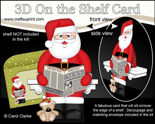 3D Christmas On the Shelf Card Kit - Christmas Santa is reading the North Pole News