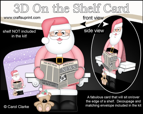 3D Christmas On the Shelf Card Kit - Christmas Santa is reading the North Pole News