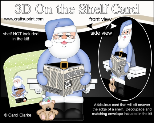 3D Christmas On the Shelf Card Kit - Christmas Santa is reading the North Pole News