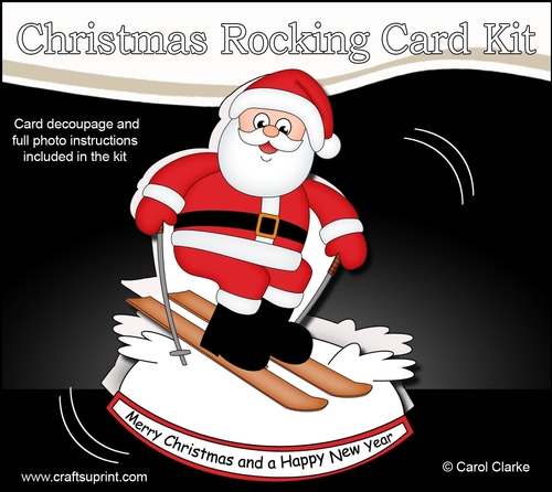 3D Shaped Rocking Christmas Card Mini Kit  - Santa is Skiing
