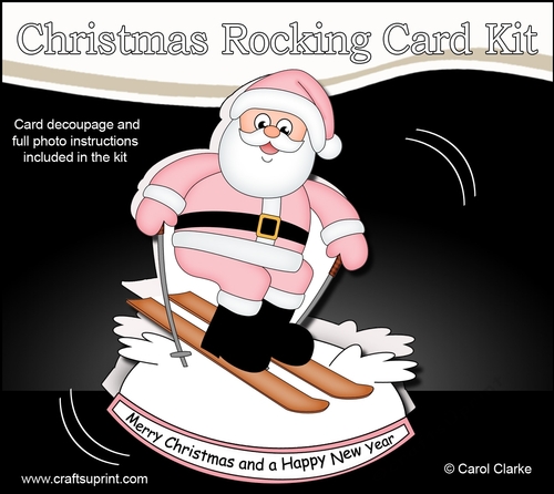 3D Shaped Rocking Christmas Card Mini Kit  - Santa is Skiing