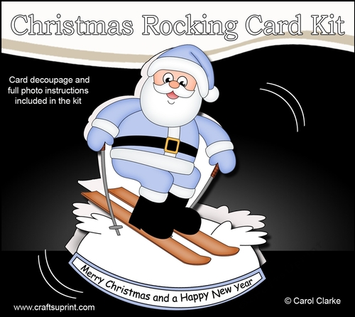 3D Shaped Rocking Christmas Card Mini Kit  - Santa is Skiing
