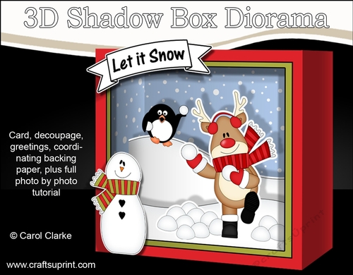 3D Christmas Diorama Shadow Box Card Mini Kit  - Rudolph is having a Snowball Fight with Pip Penguin