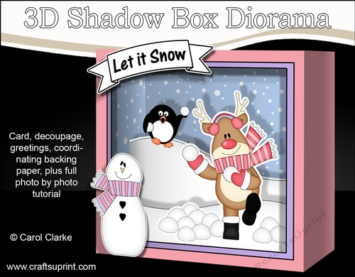3D Christmas Diorama Shadow Box Card Mini Kit  - Rudolph is having a Snowball Fight with Pip Penguin