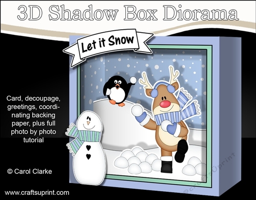 3D Christmas Diorama Shadow Box Card Mini Kit  - Rudolph is having a Snowball Fight with Pip Penguin