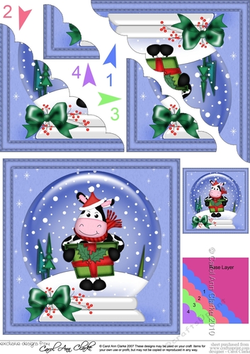 Christmas Snowglobe Milly Moo Cow Scallop Corner side stacker Topper