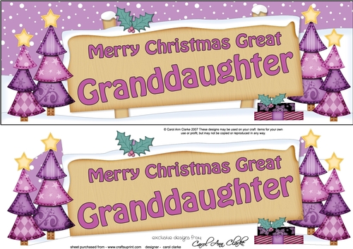 large DL Merry Christmas GREAT GRANDDAUGHTER with Xmas Trees 3D decoupage