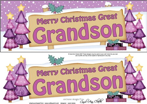 large DL Merry Christmas GREAT GRANDSON with Xmas Trees 3D decoupage
