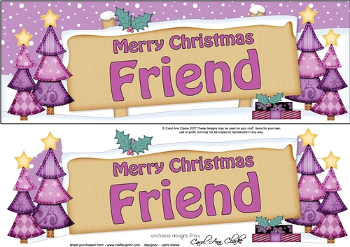 large DL Merry Christmas FRIEND with Xmas Trees 3D decoupage