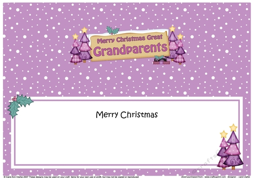 large DL Merry Christmas Merry Christmas GREAT GRANDPARENTS with Xmas Trees insert