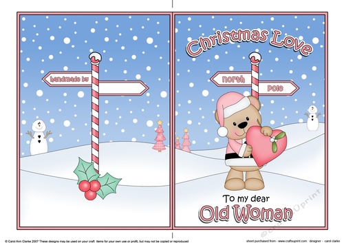 5 x 7 Quick Cut and Fold Card - Christmas Love to My Dear OLD WOMAN