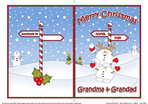 5 x 7 Quick Cut and Fold Card - Merry Christmas GRANDMA & GRANDAD with Snowball Sam
