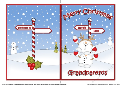 5 x 7 Quick Cut and Fold Card - Merry Christmas GRANDPARENTS with Snowball Sam