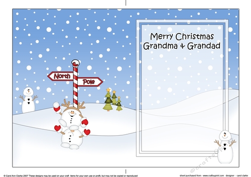 5 x 7 matching insert -  Merry Christmas GRANDMA & GRANDAD with Snowball Sam