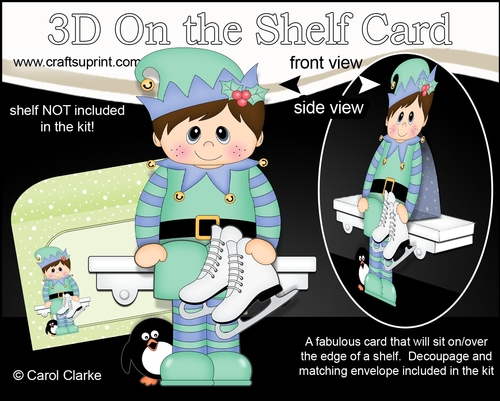3D Christmas On the Shelf Card Kit - Cute Christmas is going Ice Skating