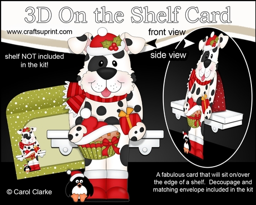 3D Christmas On the Shelf Card Kit - Cute Christmas Spotty Dog Spot has a Festive Cupcake