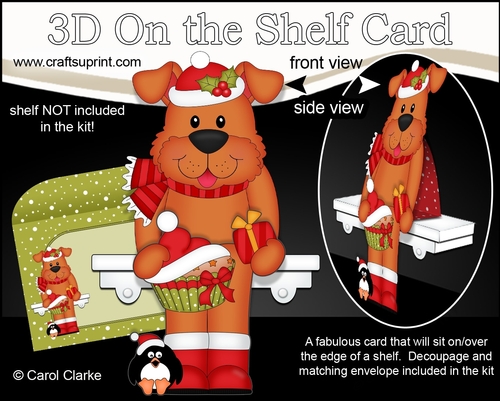 3D Christmas On the Shelf Card Kit - Cute Christmas Dog Rusty has a Festive Cupcake