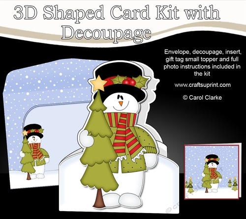 3D Shaped Christmas Card Kit  -  Snowman Rio has an Xmas Tree