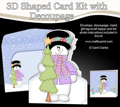 3D Shaped Christmas Card Kit  -  Snowman Rio has an Xmas Tree