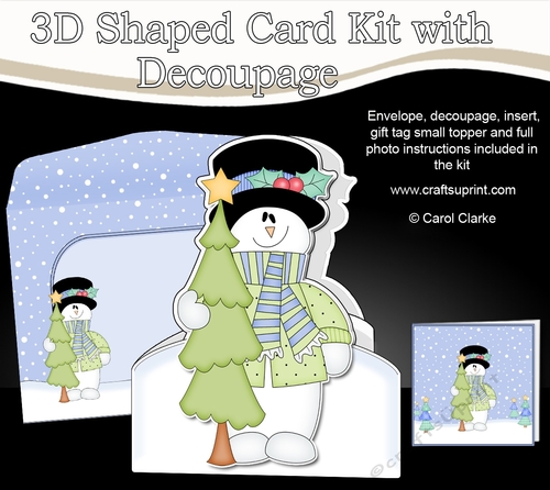 3D Shaped Christmas Card Kit  -  Snowman Rio has an Xmas Tree