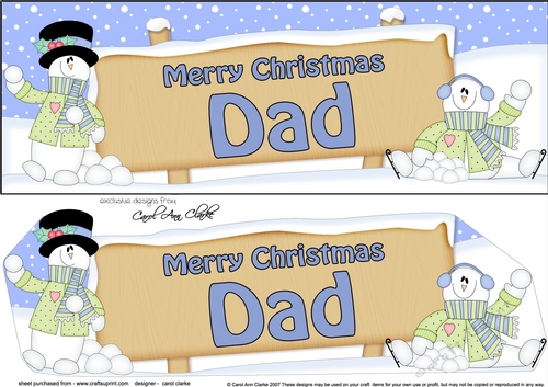 large DL Merry Christmas DAD with Snowman 3D decoupage