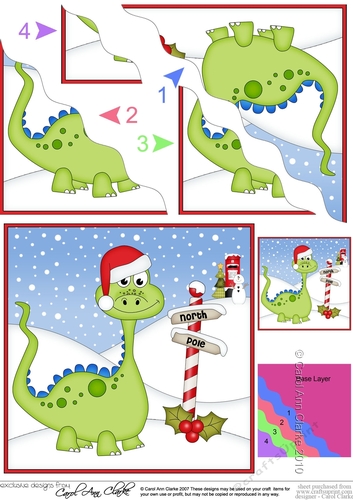Christmas Denis Dinosaur is at the North Pole Wavy Corner side stacker Topper