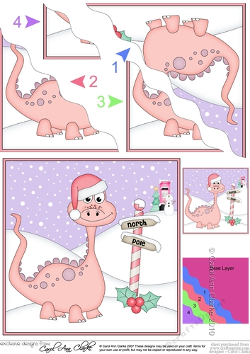 Christmas Denis Dinosaur is at the North Pole Wavy Corner side stacker Topper