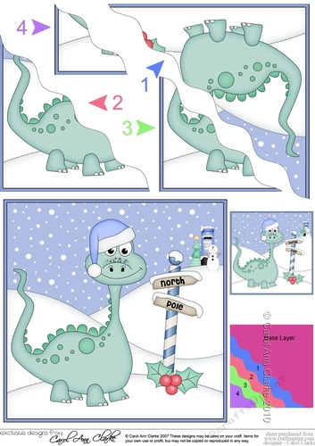 Christmas Denis Dinosaur is at the North Pole Wavy Corner side stacker Topper