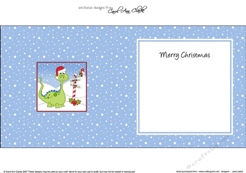 Christmas Denis Dinosaur is at the North Pole insert square landscape