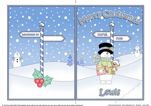 5 x 7 Quick Cut and Fold Card - Merry Christmas LEWIS with Snowman