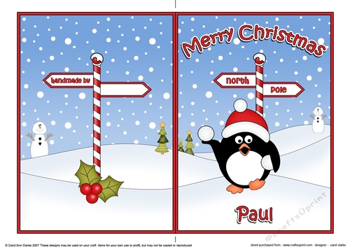 5 x 7 Quick Cut and Fold Card - Merry Christmas PAUL with Penguin