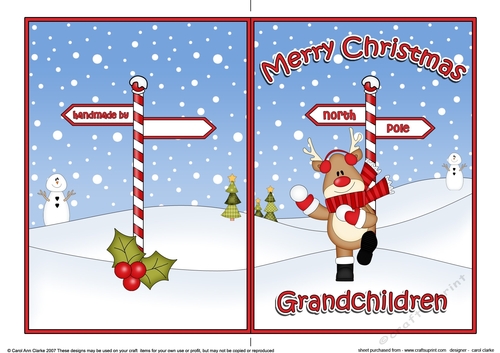5 x 7 Quick Cut and Fold Card - Merry Christmas GRANDCHILDREN with Rudolph