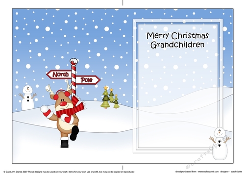 5 x 7 matching insert -  Merry Christmas GRANDCHILDREN with Rudolph